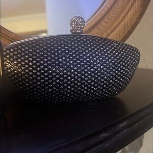 Crystal-Embellished Black Evening Clutch